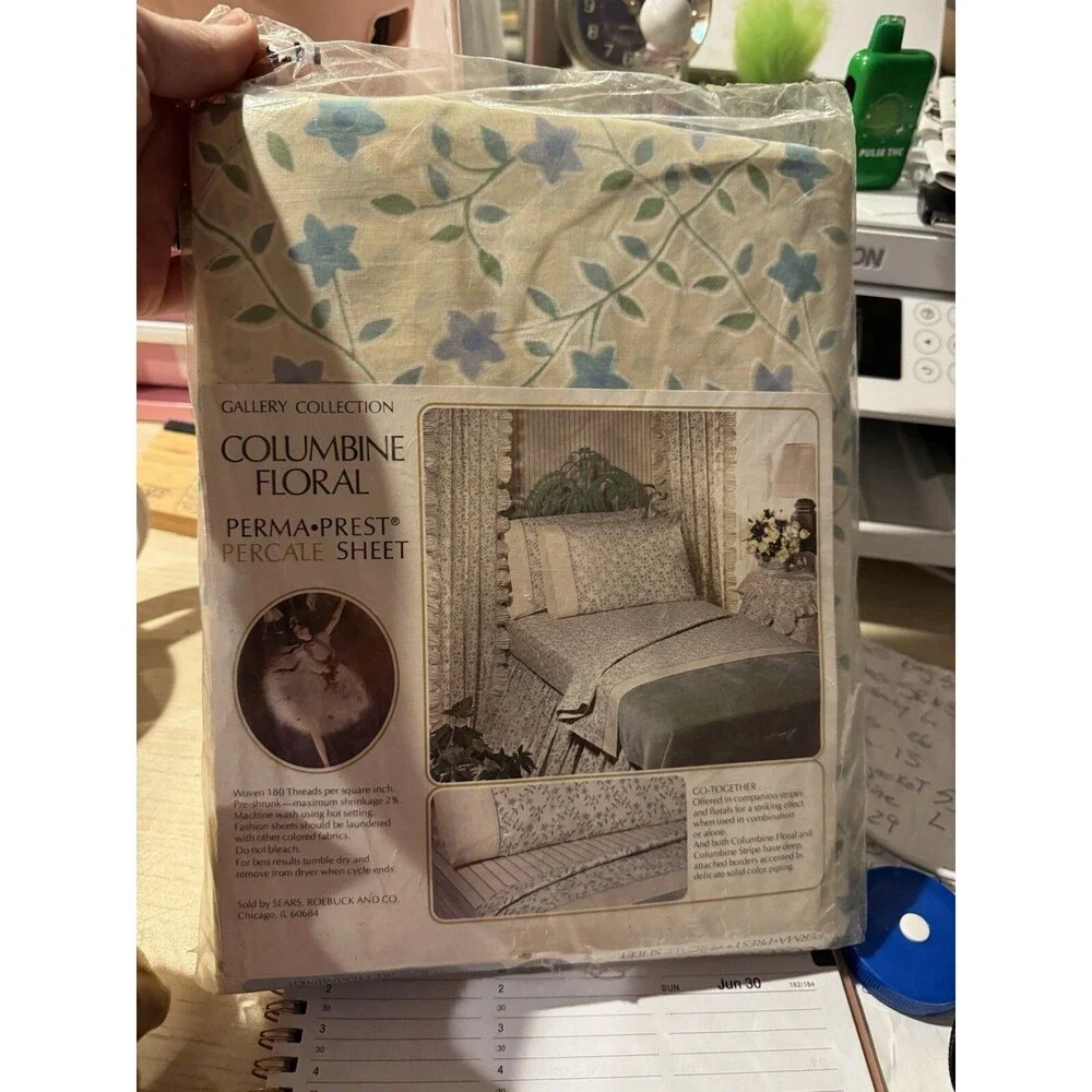 NOS Vtg Sears Gallery Collection Columbine Floral Full Flat Sheet Cottagecore